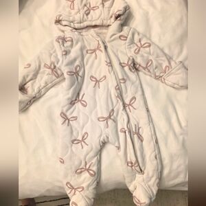 Cozy White and Pink Bow Baby One Piece Bunting Suit Pram Suit